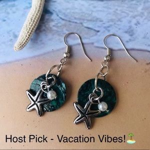 Starfish Earrings, Green Mussel Shell Earring